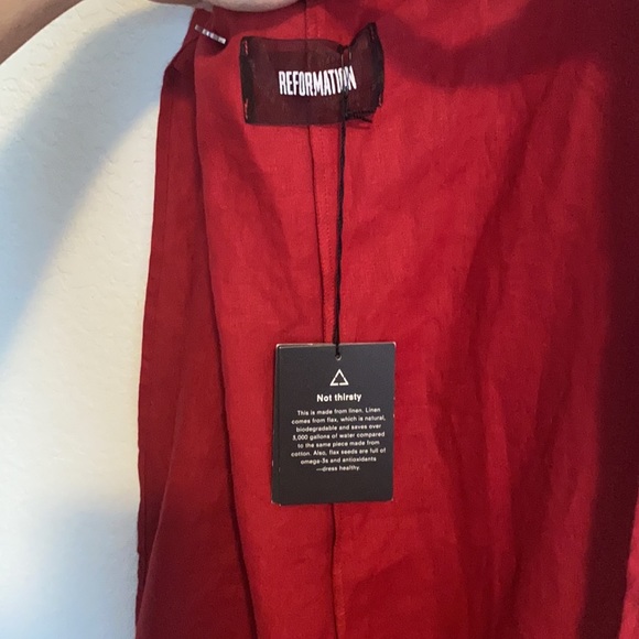 Reformation Red Linen Maggie V Neck Wrap Dress - Picture 14 of 16